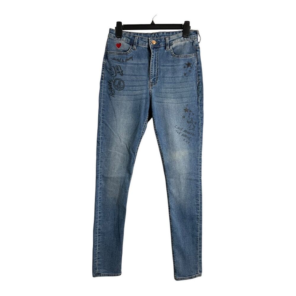 H&M Womens Jeans Basic Casual Denim Pants New NWT 12 Graffiti Design